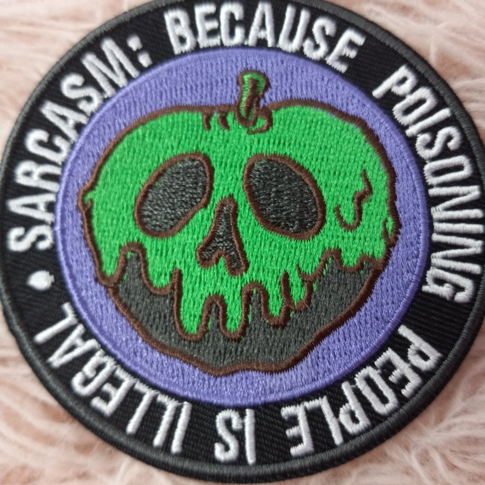 ⭐️Poison apple- SARCASM! Because poisoning ppl is illegal ironon patch! Rare! - Picture 2 of 5